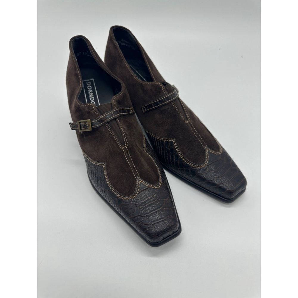 Dorndorf Y2K Brown Suede Croc Monk Strap Square Toe Heels 7.5 - Picture 2 of 9